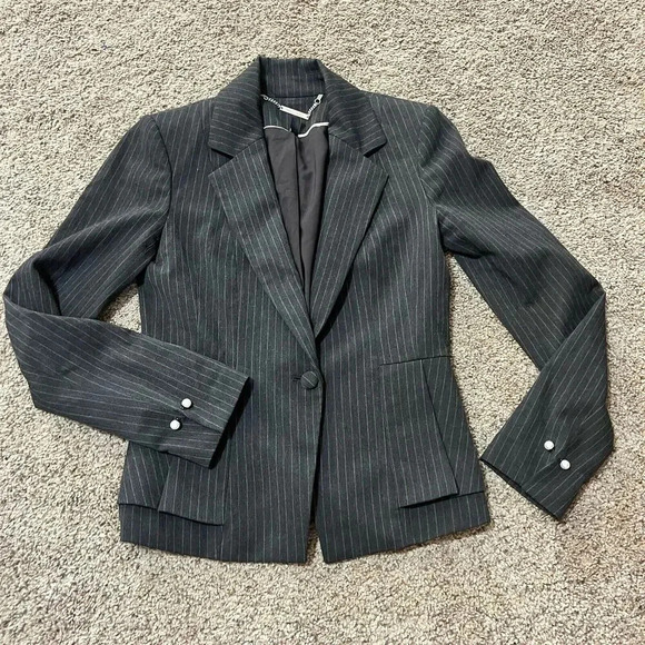 White House Black Market Blazer Jacket Womens Peplum Pearl Cufflinks Office Work - Picture 12 of 12